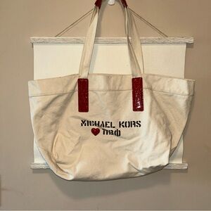 Michael Kors Cream Tote Bag with Red Handles